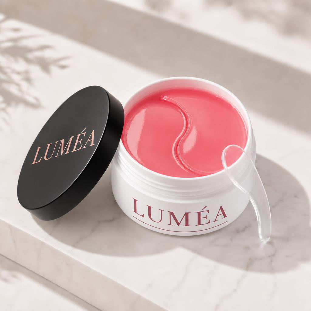 Tarro LUMÉA abierto con los parches de hidrogel rosa