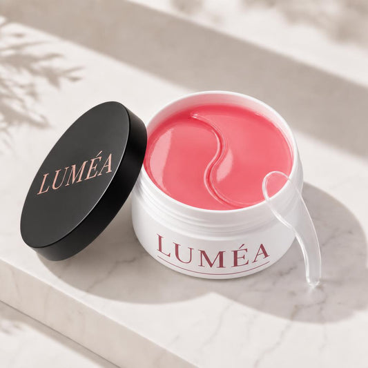 Tarro LUMÉA abierto con los parches de hidrogel rosa
